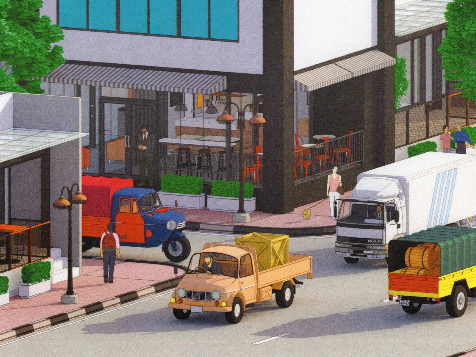 Aerial view of a varied vehicle lineup