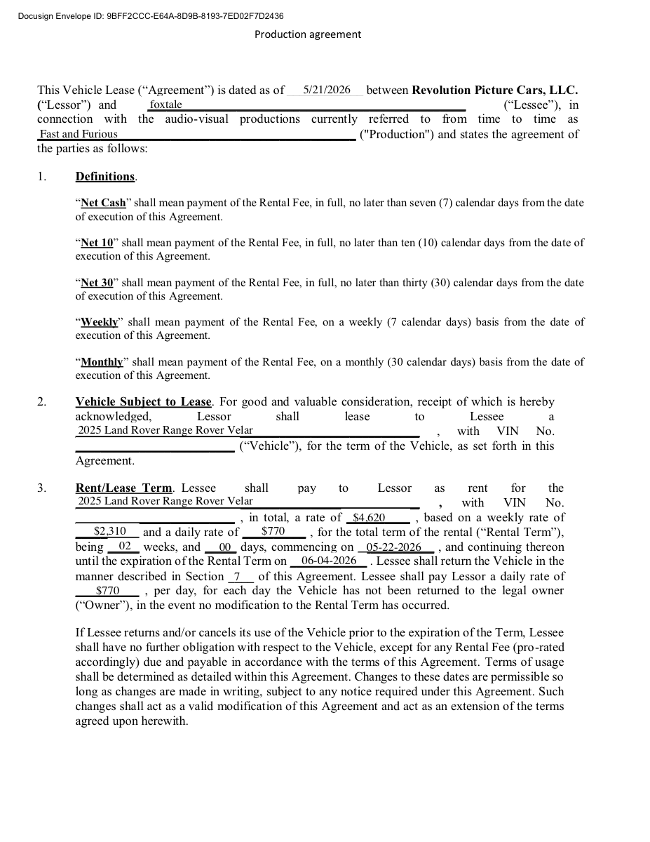 Vehicle rental agreement, page 56