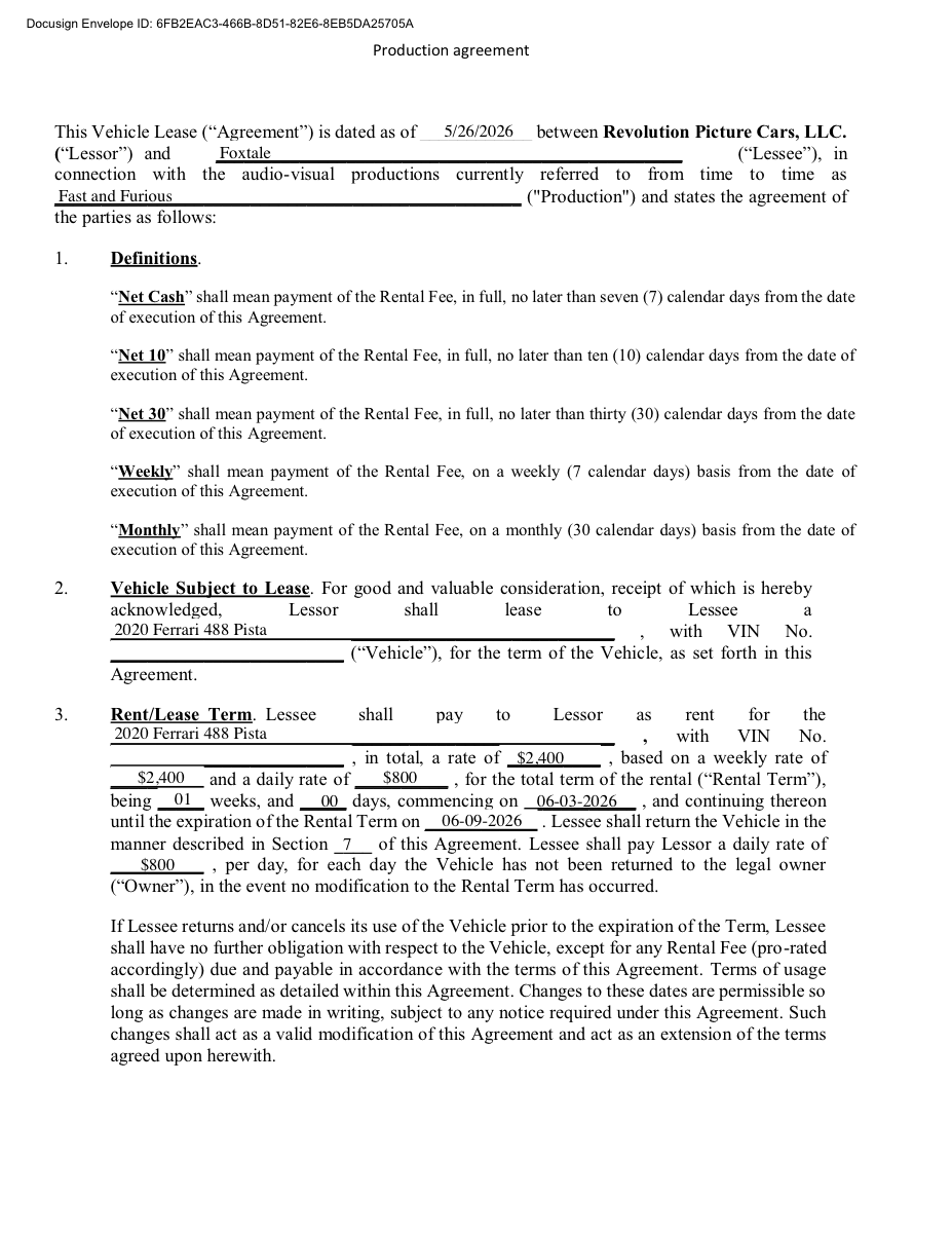 Vehicle rental agreement, page 57