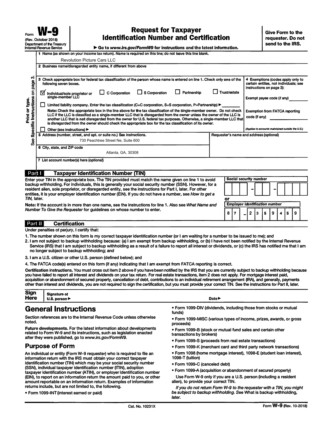 IRS W-9 form